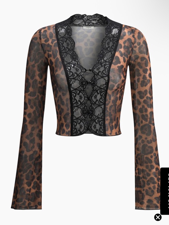 Tops - Commense Sheer Leopard Print Lace Trim Blouse- Size Small. NWT